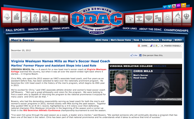 Mills Named Head Coach for VWC Men