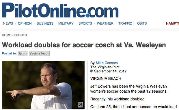 Coach Bowers Profiled in Virginia Pilot